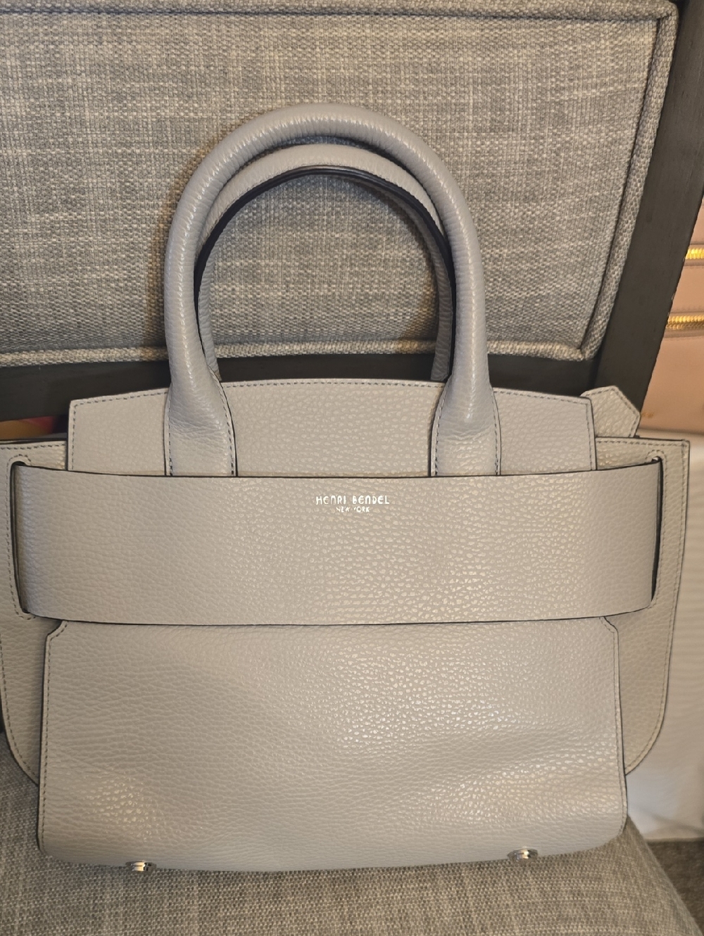#25 Henri bendel Light Gray Pebbled Leather Top-Handle Satchel